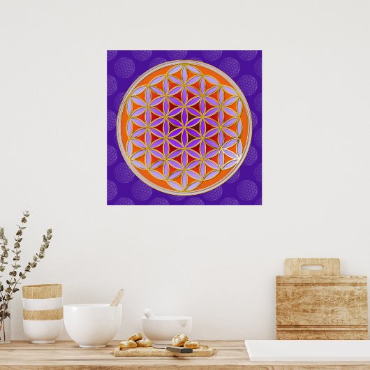 Levensloop - Button stijl oranje violet Poster (Keuken)