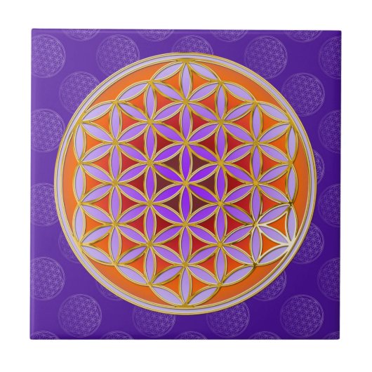 Levensloop - Button stijl oranje violet Tegeltje (Voorkant)