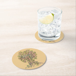 Levensloop - Spiralen bladeren vruchten 1 Ronde Kartonnen Onderzetter