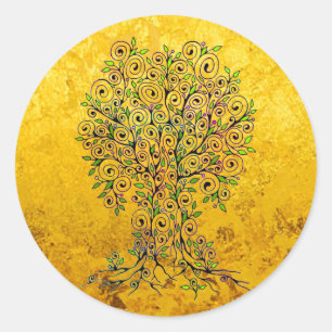 Levensloop - Spiralen bladeren vruchten 1 Ronde Sticker