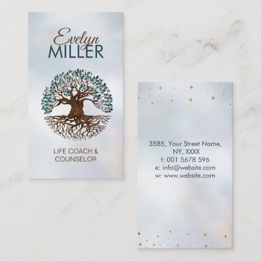 Levensloop - Yggdrasil - Marble Leaves Business Visitekaartje (Voorkant / Achterkant)