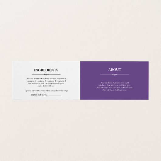 Levensmiddeldoppen - Paars Homemade Food Hang Labe Visitekaartje (Binnenkant ongevouwen)