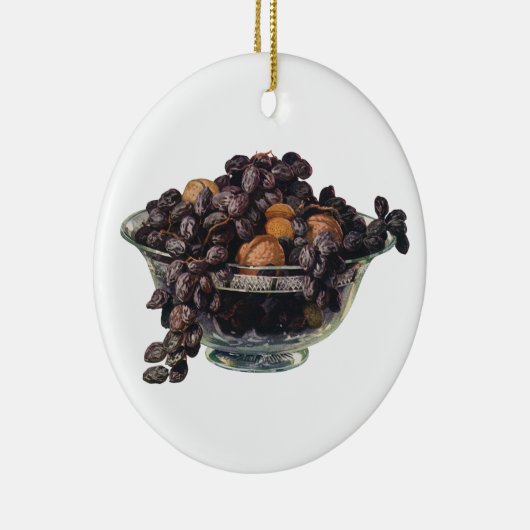  levensmiddelen, noten en amandelen, vruchten en n keramisch ornament (Rechts)