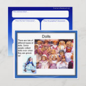 Levensmiddelen, speelgoed, poppen briefkaart (Voorkant / Achterkant)