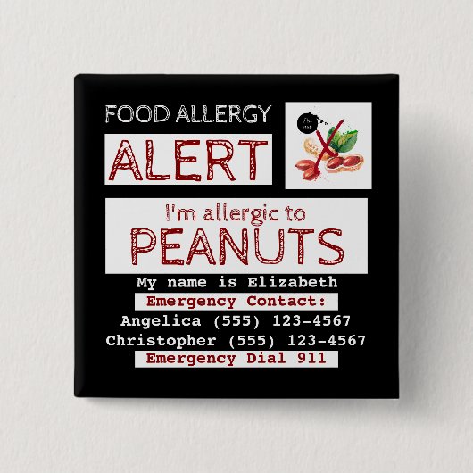 Levensmiddelenalarm Makkelijk bewerken Square Labe Vierkante Button 5,1 Cm (Voorkant)