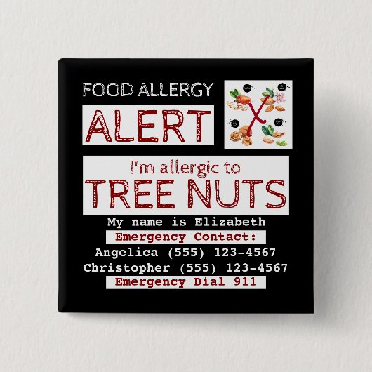 Levensmiddelenalarm Makkelijk bewerken Square Labe Vierkante Button 5,1 Cm (Voorkant)