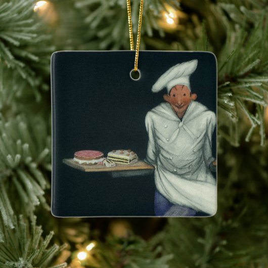 levensmiddelenbedrijven, banketker met bankdesser keramisch ornament (Boom)