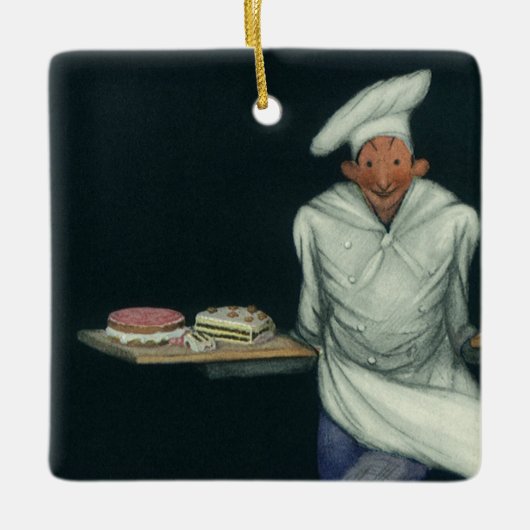 levensmiddelenbedrijven, banketker met bankdesser keramisch ornament (Voorkant)