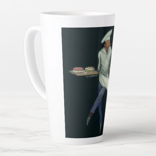  levensmiddelenbedrijven, banketker met bankdesser latte mok (Linkerhoek)