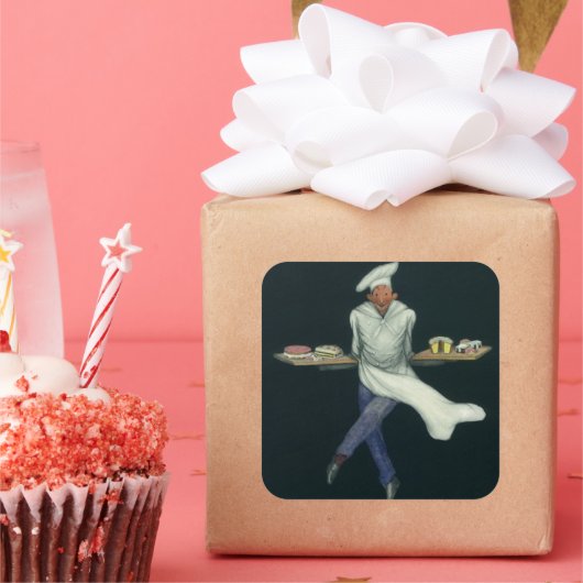 levensmiddelenbedrijven, banketker met bankdesser vierkante sticker (Feest)