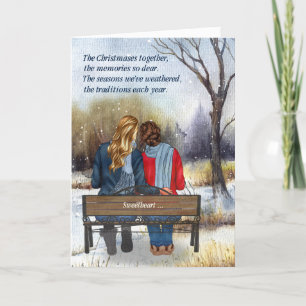 Levenspartner Kerstmis Kaukasisch Lesbisch Koppel Feestdagen Kaart