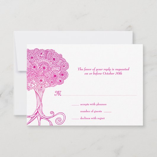 levensroze biet Mitzvah RSVP Kaartje (Voorkant)