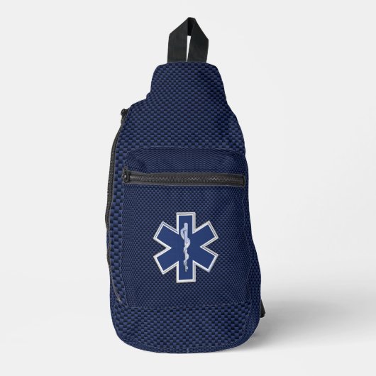 Levensster Paramedisch op Navy Blue Carbon Fiber Sling Bag (Voorkant)