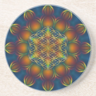 LEVENSSTROOM/Blume des Lebens Mandala III Square Zandsteen Onderzetter