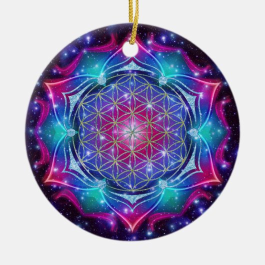 LEVENSSTROOM/Blume des Lebens Mandala IV Square Keramisch Ornament (Voorkant)
