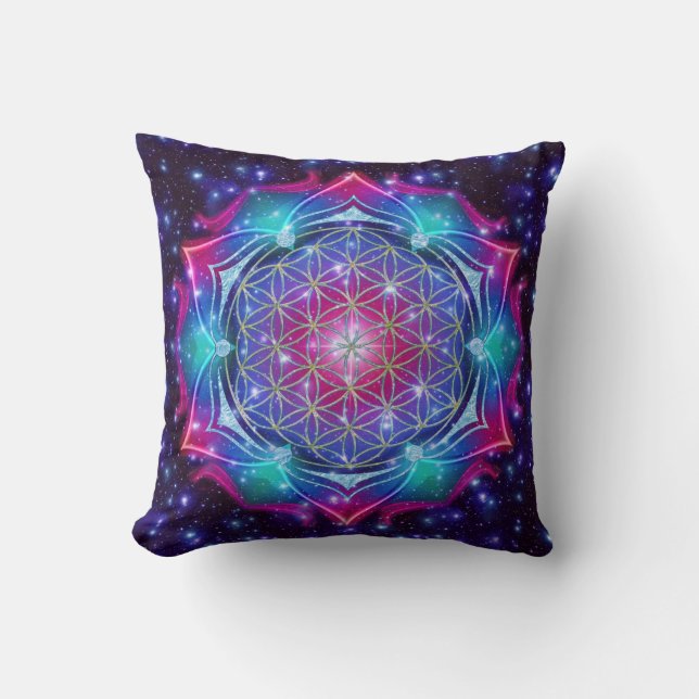 LEVENSSTROOM/Blume des Lebens Mandala IV Square Kussen (Voorkant)