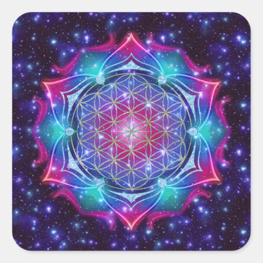 LEVENSSTROOM/Blume des Lebens Mandala IV Square Vierkante Sticker (Voorkant)