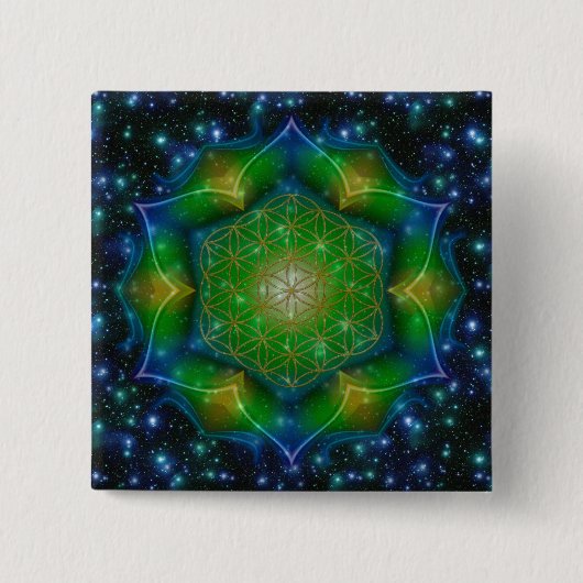 LEVENSSTROOM/Blume des Lebens Mandala V Square Vierkante Button 5,1 Cm (Voorkant)