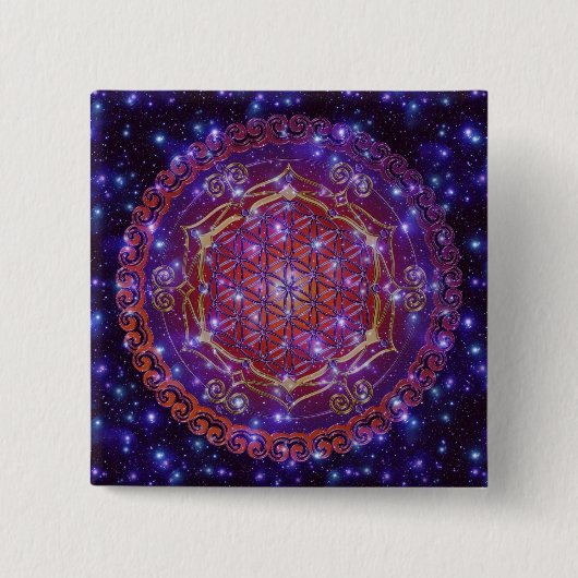 LEVENSSTROOM/Blume des Lebens Ornament I Square Vierkante Button 5,1 Cm (Voorkant)
