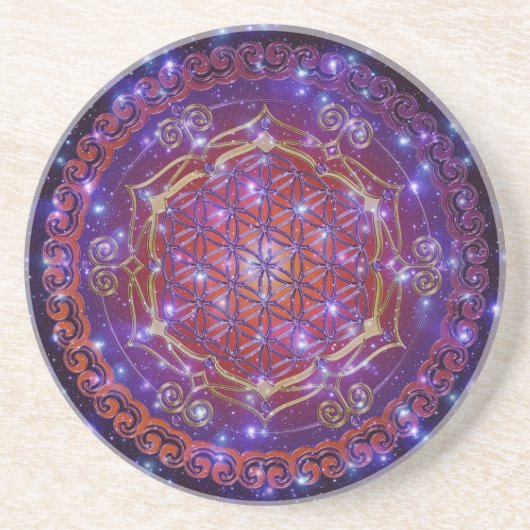 LEVENSSTROOM/Blume des Lebens Ornament I Square Zandsteen Onderzetter (Voorkant)