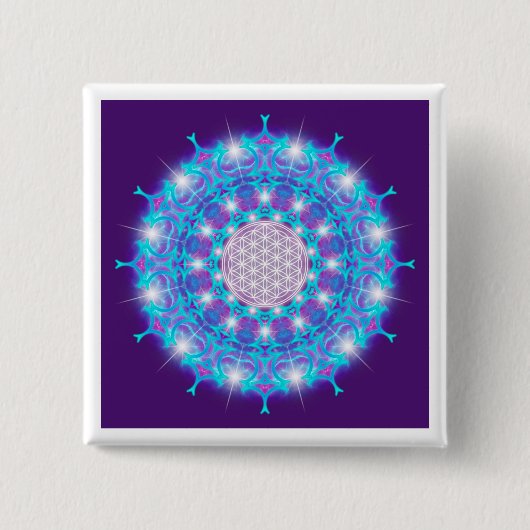 LEVENSSTROOM/Blume des Lebens Stars Mandala Vierkante Button 5,1 Cm (Voorkant)