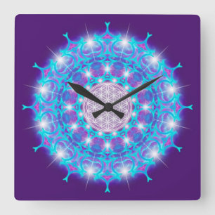 LEVENSSTROOM/Blume des Lebens Stars Mandala Vierkante Klok