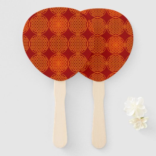 LEVENSSTROOM - oranje rood patroon Handwaaier (Voorkant en achterkant)