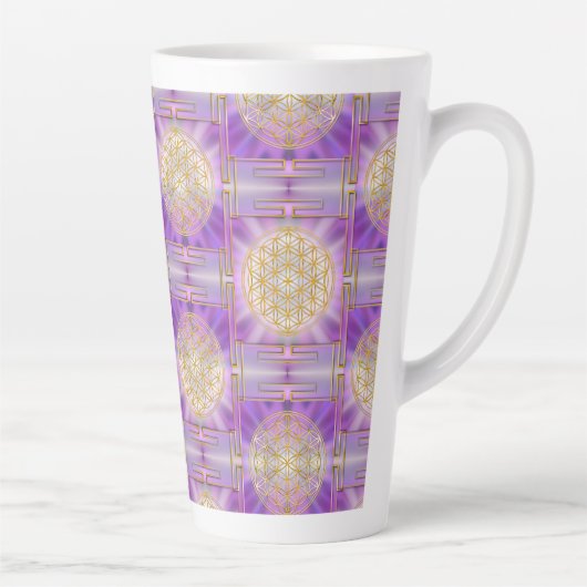 LEVENSSTROOM - Yantra naadloos patroon Latte Mok (Rechts)