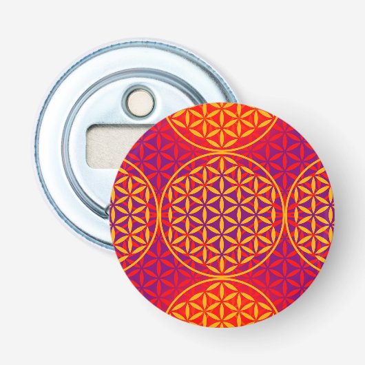 Levenstempelpatroon - oranje roze button flesopener (Voorkant)