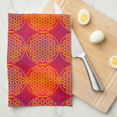 Levenstempelpatroon - oranje roze theedoek (Quarter Fold)