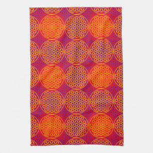 Levenstempelpatroon - oranje roze theedoek
