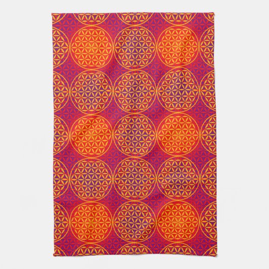 Levenstempelpatroon - oranje roze theedoek (Verticaal)