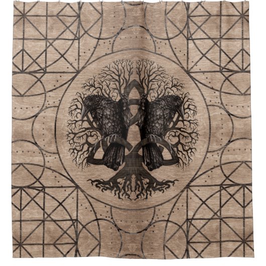 Levensvatboom - met een houten ravlies douchegordijn (Voorkant)