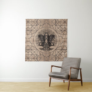 Levensvatboom - met een houten ravlies wandkleed