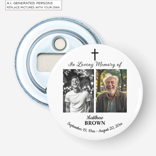 Levensviering 2 Foto's Funeral White Button Flesopener