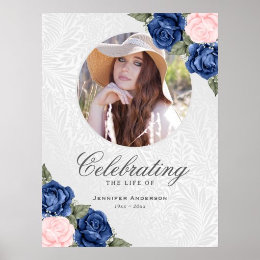 Levensviering Blauw Roze Foto Ontvangstbord Poster (Voorkant)