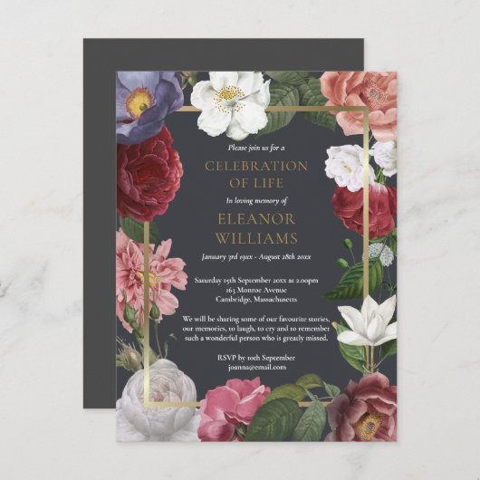 Levensviering Roos Bloemstuk Begrafenis Aankondigingskaart (Voorkant / Achterkant)