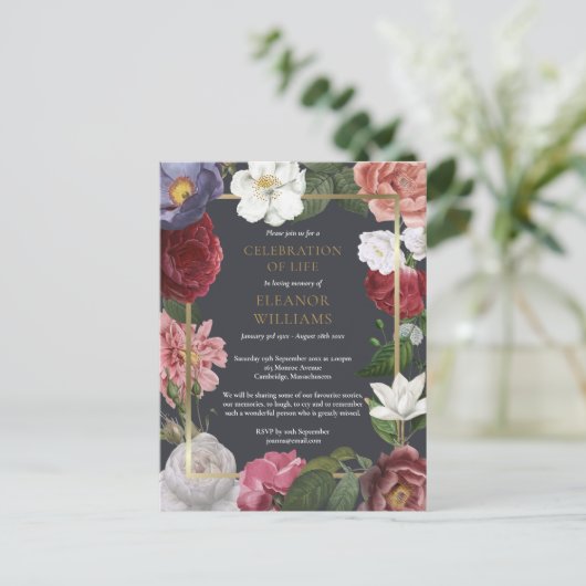 Levensviering Roos Bloemstuk Begrafenis Aankondigingskaart (Staand voorkant)