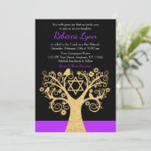 Levensvogels Paarse goudvlek Mitzvah Kaart (Staand voorkant)