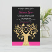 Levensvogels Roze goudvlek Mitzvah Kaart (Staand voorkant)