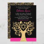 Levensvogels Roze goudvlek Mitzvah Kaart<br><div class="desc">Stijlvolle boom van het leven Bat Mitzvah uitnodigingen. Dit unieke ontwerp is voorzien van een faux gouden glitter zwenkboom,  bloem,  vogels en de ster van David. Design zijn platte afgedrukte illustraties/afbeeldingen - NIET EIGENLIJK GOLD GLITTER.</div>