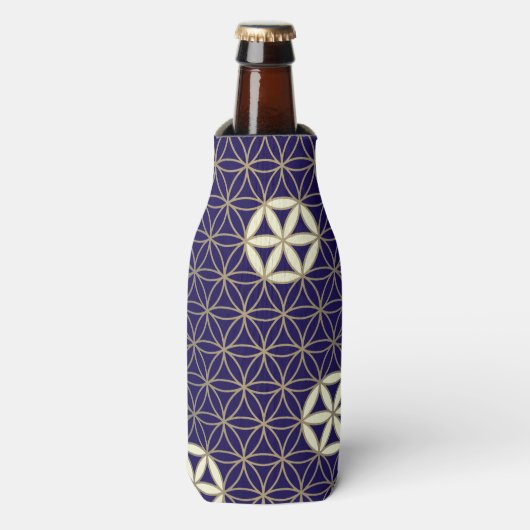 Levenventilator - naadloos patroon - blauwe beige flesjeskoeler (Fles Voorkant)
