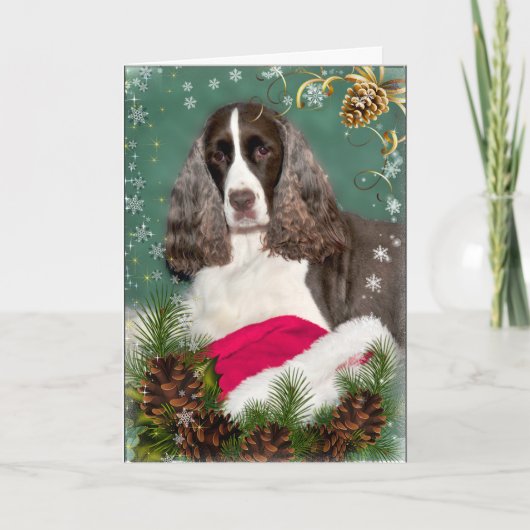 Lever en Witte Engelse Springers Kerstkaart Feestdagen Kaart (Voorkant)