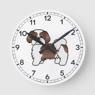 Lever En Witte Shih Tzu Schattige Cartoon Hond Ronde Klok