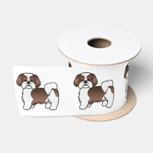Lever En Witte Shih Tzu Schattige Cartoon Hond Satijnen Lint