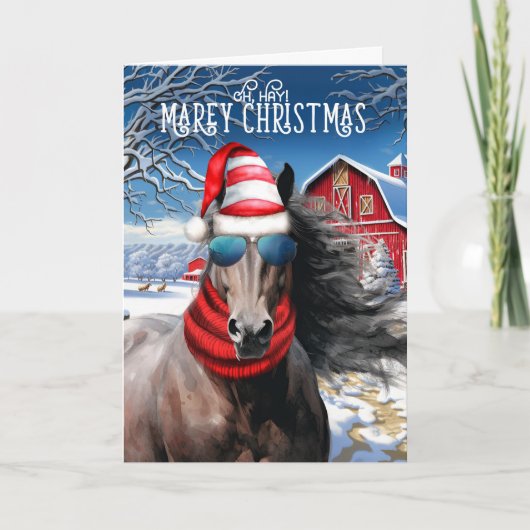 Lever Kastanje Paard Grappig MAREy Kerstmis Feestdagen Kaart (Voorkant)