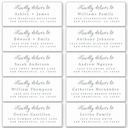 Leveren aan Kalligrafie Bruiloft Gast Adres Sticker (Voorkant)