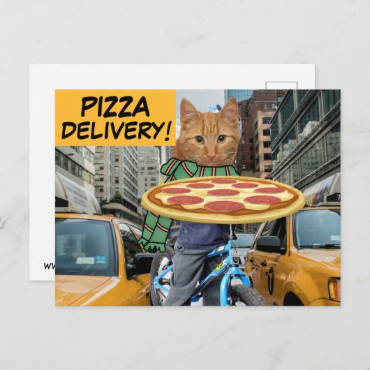 LEVERING PIZZA! CAT-BRIEFKAARTEN BRIEFKAART (Voorkant / Achterkant)