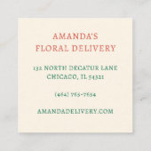 LEVERING Schattige Meisje Rijden Fiets w Bloemen Vierkante Visitekaartje (Achterkant)