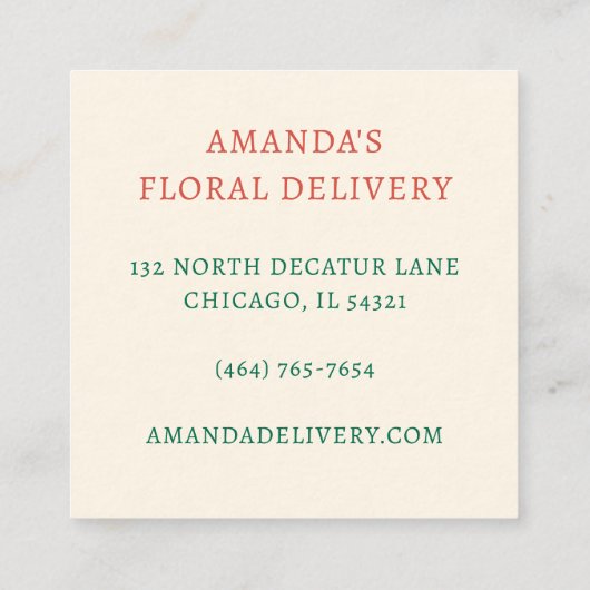 LEVERING Schattige Meisje Rijden Fiets w Bloemen Vierkante Visitekaartje (Achterkant)